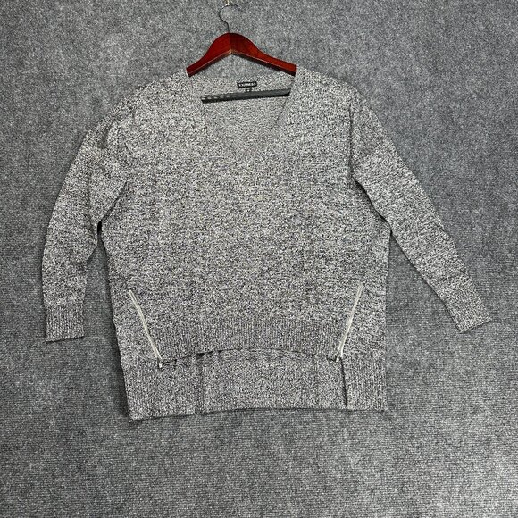 Express Sweater Womens XS Gray Knit Side Zip High Low Hem Boxy Lagenlook Knit - Picture 1 of 7